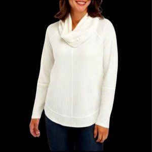 Cupio Ivory Waffle Weave Cowl Neck Sweater